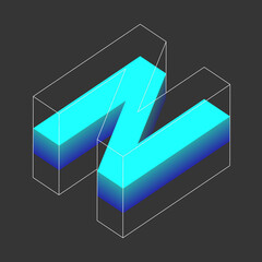 Letter N isometric neon Vector illustration