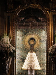 Virgin Mary and Jesus in Pilar Church in Saragossa in Spain - vertical