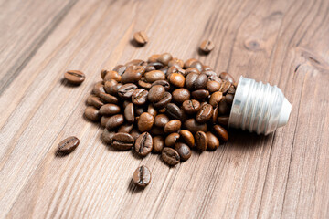 Lightbulb made from coffee beans close-up