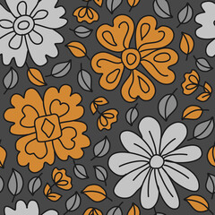 Floral seamless pattern with daisy flowers. Trendy cute design for wallpaper, textile design, packing, fabric, paper, print. Abstract background. Cute fairy design. Modern groovy design