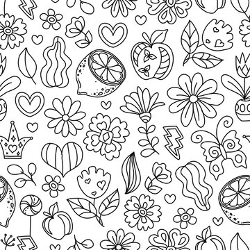 Seamless Positive Hand drawn coloring pages for kids and adults. Beautiful drawings with patterns. Motivational quotes. Coloring book pictures with blooming flowers, smiles