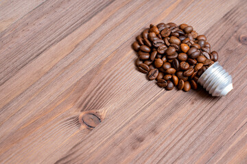 Lightbulb shape made from roasted coffee beans