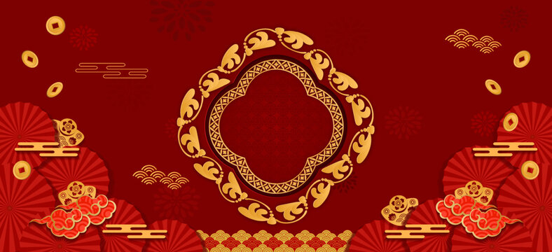 Happy Chinese new year 2023,2024 year of The Tiger paper cut asian elements with craft style on background. Chinese translation is Happy chinese new year.