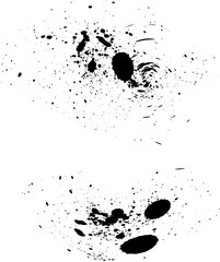 Black Ink drop on white background. Black drop ink splatter. Gloss brush paint spot, grunge blot, art blob, oil, abstract droplet. Splat, liquid illustration.