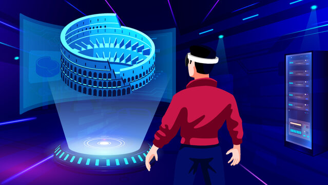 Visualizing and Experiencing 3D model of a Colleseum Monument in Mixed Reality-Vector Illustration