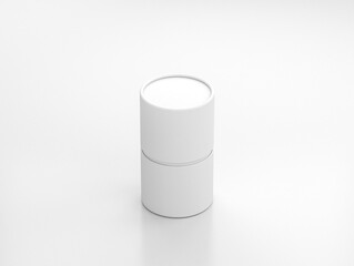 White Tube Tin can Mockup, cylindrical Packaging in white studio, 3d rendering