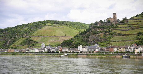 Panorama of Village Kaub and Gutenfels Castle at Rhine River, Rhineland-Palatinate, Germany