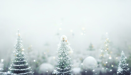 3D Render Merry Christmas HD Wallpaper with snowy night with firs, falling snow. Beautiful artwork seasonal illustration and copy space background.