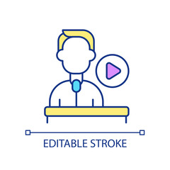 Motivational speaker video course RGB color icon. Oral communication skill. Digital oratory. Public speaking. Isolated vector illustration. Simple filled line drawing. Editable stroke. Arial font used