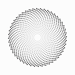 Dotted circular logo. Circular concentric dots isolated on the white background. Halftone fabric design. Halftone circle dots texture. Vector design element.
