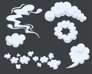 Möbelaufkleber Set of stylized white clouds. Vector smoke set special effects template. Cartoon steam clouds, puff, mist, fog, watery vapour or dust explosion. Vector illustration collection of smoke. © EVGENIY