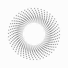 Halftone circular spiral logo set. Circular dotted isolated on the white background. Halftone fabric design. Halftone circle dots texture. Vector design element for various purposes.
