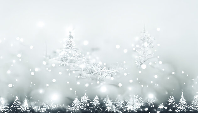 3D Render Merry Christmas HD Wallpaper with snowy night with firs, falling snow. Beautiful artwork seasonal illustration and copy space background.
