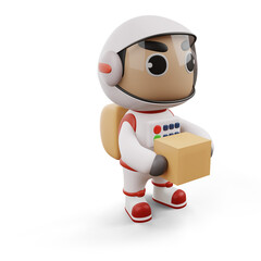 Delivery spaceman holding a box, 3d rendering