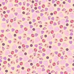 Ðattern of pink and purple spots on a nude background