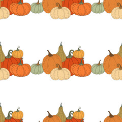 Seamless pattern with pumpkins. Autumn, pumpkin, harvest. Flat illustration. Vector.
