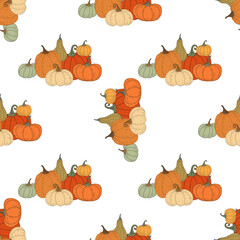 Seamless pattern with pumpkins. Autumn, pumpkin, harvest. Flat illustration. Vector.