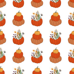 Seamless pattern with pumpkins. Autumn, pumpkin, harvest. Flat illustration. Vector.
