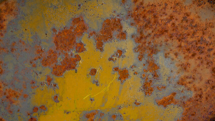 Abstract yellow colored peeling rusty metal steel aged weathered wall - Grunge rust aged background pattern