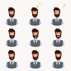 businessman character with expressive faces Vector illustration