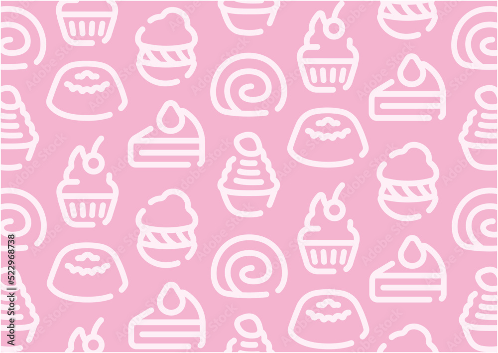 Wall mural Sweets and cake pattern background for graphic design.A-size horizontal.