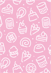 Sweets and cake pattern background for graphic design.A-size vertical.