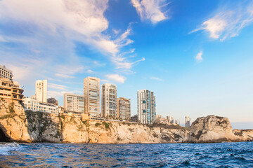 Beautiful view of the Pigeon Rocks on the promenade in the center of Beirut, Lebanon