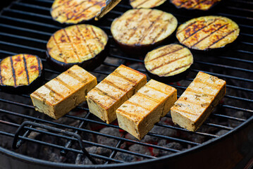 grilled tofu with sauce and herbs