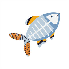 X ray fish vector illustration. Cute hand drawn sea world doodle character. Isolated fish on white background. Childish t shirt print design sea life and ocean world 