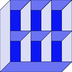 Vector image of an optical illusion of a geometric figure in blue color