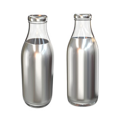 Two glass bottles with silver liquid on a white background, 3d render