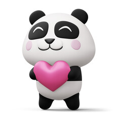 Fototapeta premium Cute panda with heart, cute animal, 3d rendering