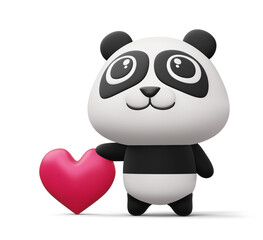 Cute panda with heart, cute animal, 3d rendering