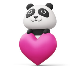 Fototapeta premium Cute panda with heart, cute animal, 3d rendering