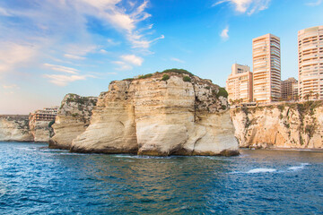 Beautiful view of the Pigeon Rocks on the promenade in the center of Beirut, Lebanon