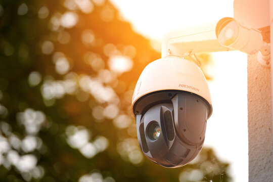 Minsk, Belarus. Jun 2022. Hikvision speed dome video surveillance camera mounted on building. Hikvision - Chinese manufacturer and largest supplier of video surveillance products in the world