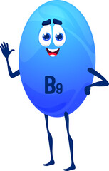 Vitamin B9 character, pharmacy cartoon pill drug