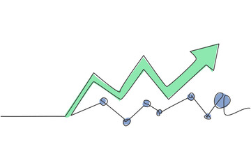 Single one line drawing of increasing profit business graph data. Business financial market growth minimal concept. Modern continuous line draw design graphic vector illustration