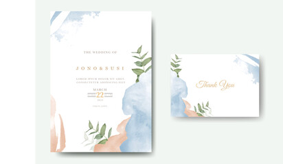 Hand painted watercolor Leaves wedding invitation template  