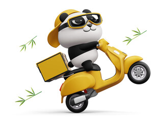 Cute Panda riding a motorcycle, panda delivery, 3d rendering © Thanasantipan