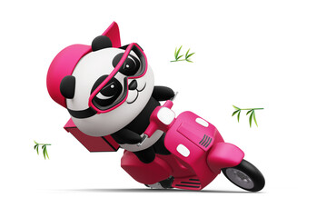 Cute Panda riding a motorcycle, panda delivery, 3d rendering © Thanasantipan
