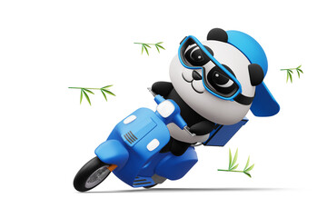 Cute Panda riding a motorcycle, panda delivery, 3d rendering © Thanasantipan