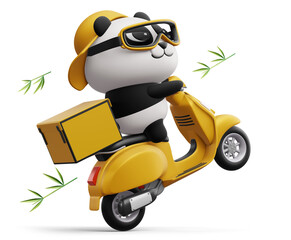 Cute Panda riding a motorcycle, panda delivery, 3d rendering © Thanasantipan