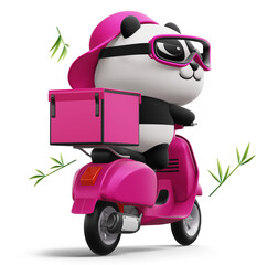 Cute Panda riding a motorcycle, panda delivery, 3d rendering © Thanasantipan