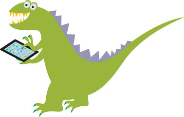 タブレットを持った恐竜
