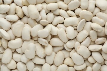 Pile of uncooked white beans as background, top view