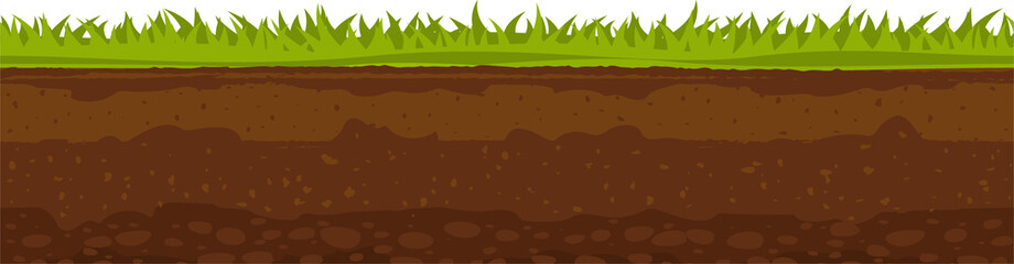 Soil ground and underground layers with grass - obrazy, fototapety, plakaty