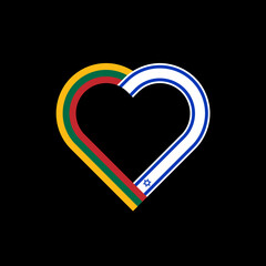 unity concept. heart ribbon icon of lithuania and israel flags. vector illustration isolated on black background