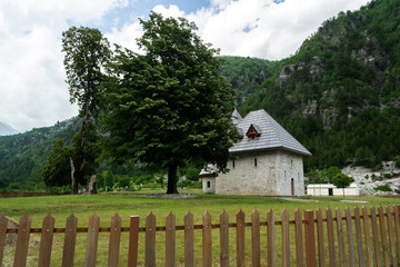 Fototapeta na wymiar Antique traditional catholic church in albanian mountains