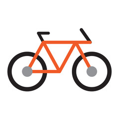 minimalist icon of an orange bicycle isolated on white background, road sign, app logo